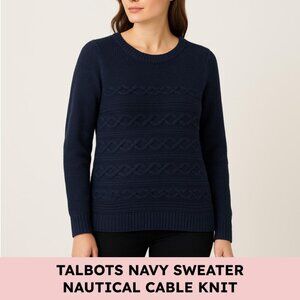 Talbots cozy cotton cable knit sweater textured navy blue XL